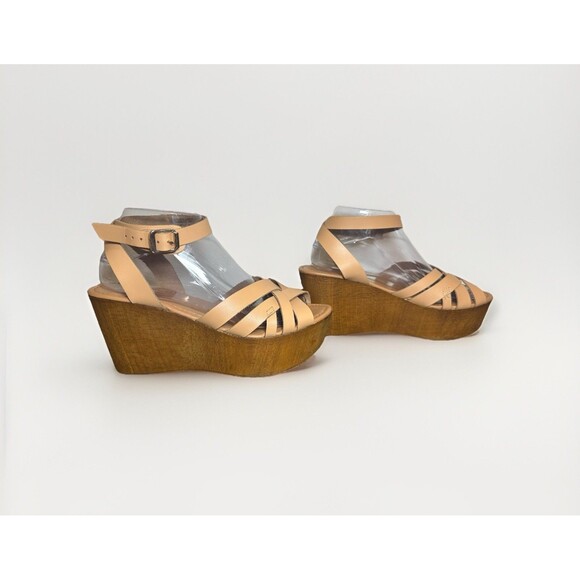 Seychelles Tan‎ High Low Vacchetta Leather Platform Wedge Sandals Women's 8.5 - Picture 4 of 14